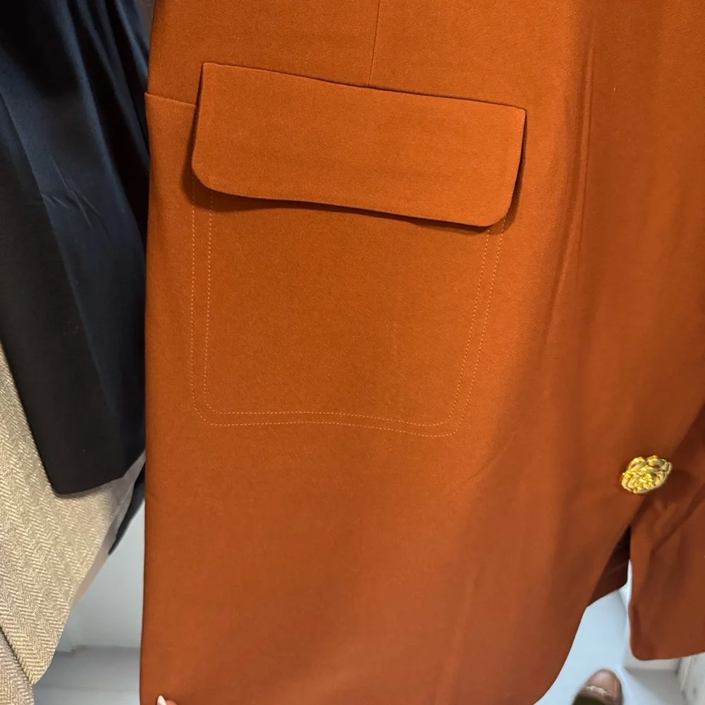 Commense Sleeveless Mini Dress in Rust with Gold Buttons - Picture 6 of 7